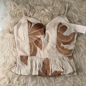 Cider Beige Printed Ruffle Hem Camisole